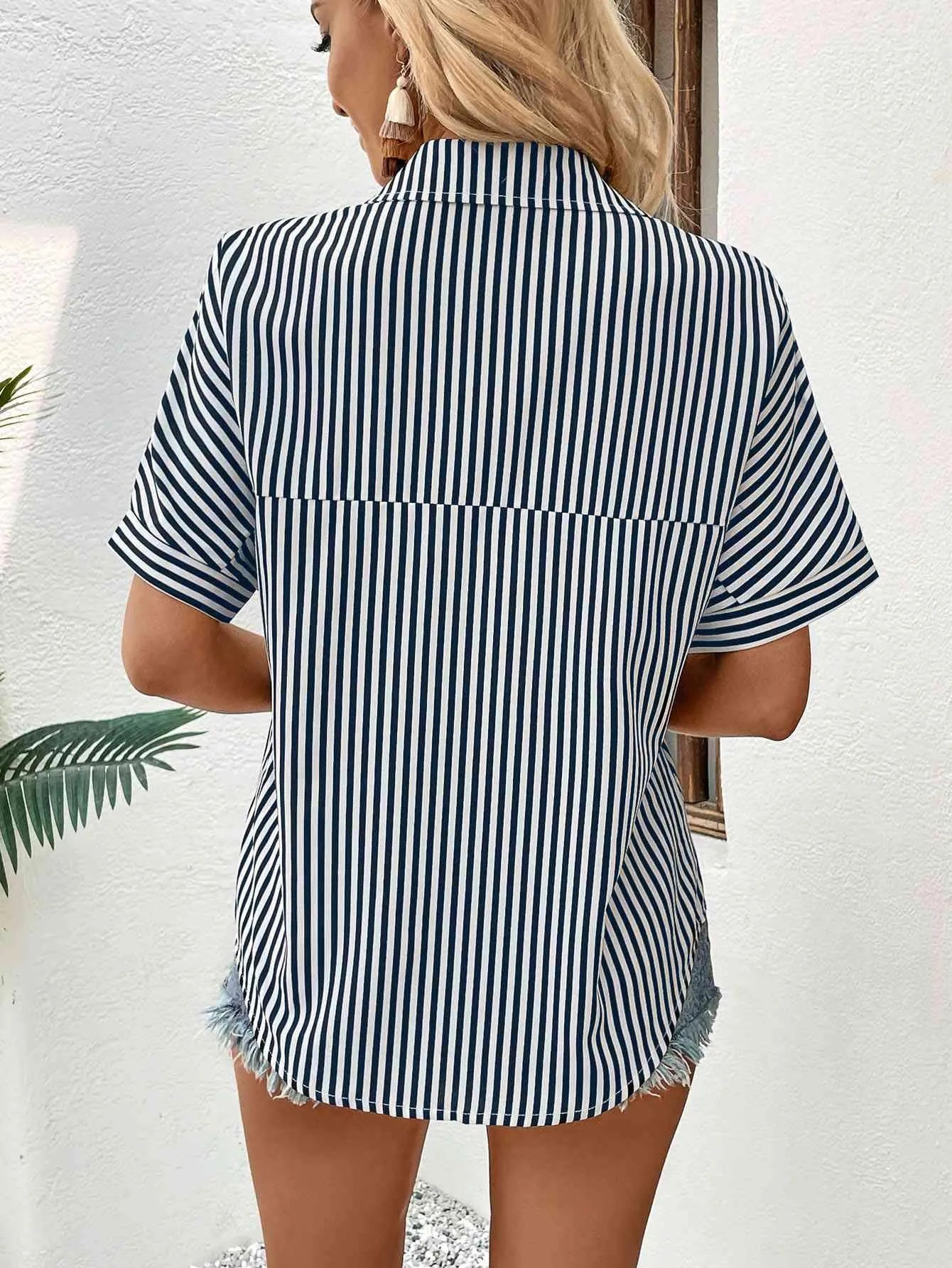 Lapel Collar Short Sleeve Blouse Blouses - Tophatter Daily Deals